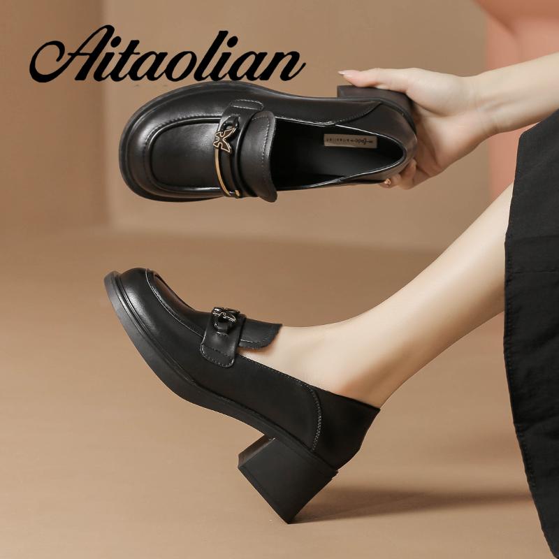 Giày Da Cao Gót 5.5cm Phong Cách retro Anh Quốc Cho Nữ