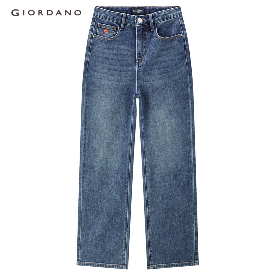 GIORDANO WOMEN Strawberry high waist wide leg denim jeans 18423064