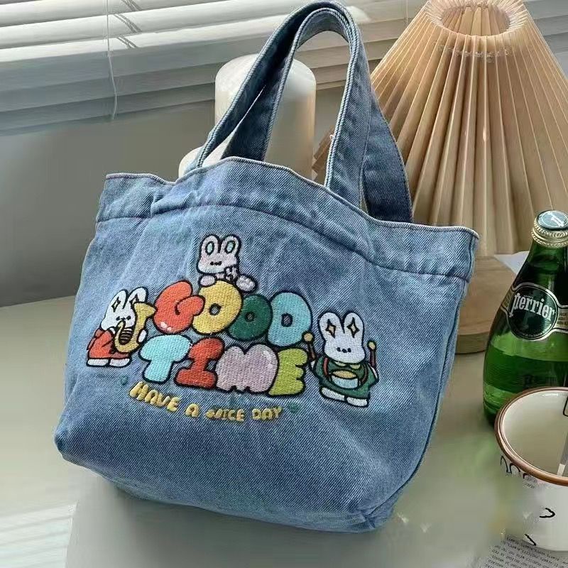 Túi Xách Vải denim Cỡ Lớn Thêu Họa Tiết Hoạt Hình Dễ Thương Phong Cách Nhật Bản Cho Nữ