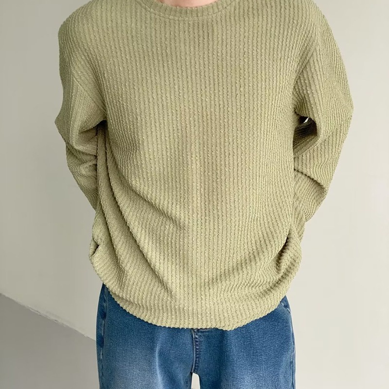 Áo sweater Cổ Tròn Dáng Rộng Màu Trơn Phong Cách Mới Đơn Giản Dễ Phối Đồ Cho Nam