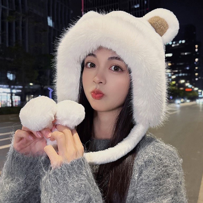 Mũ Len Tai Mèo Trùm Đầu Vải Bông Mềm Mại Bảo Vệ Tai Chống Lạnh Mùa Đông Cho Nữ