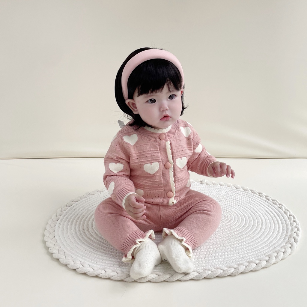 Áo Khoác cardigan Len Dệt Kim In Hình Trái Tim Thời Trang Thu Đông Dễ Thương Cho Bé Gái