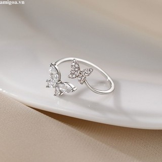 ✨✨nhẫn hở mạ bạc hình bướm đính đá zircon đôi cao cấp cho nữ