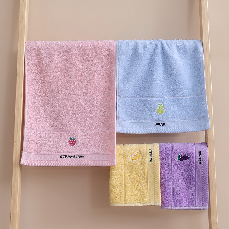 Khăn mặt trẻ em thêu họa tiết hoạt hình trái cây dễ thương 25x50cm chất liệu cotton cao cấp thấm hút