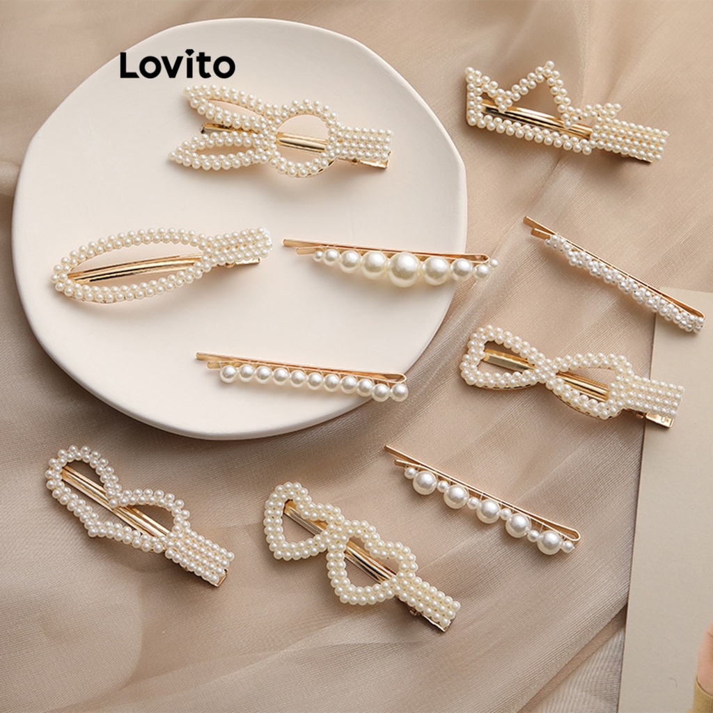 Lovito Kẹp tóc ngọc trai trơn thông thường cho nữ LNA28002