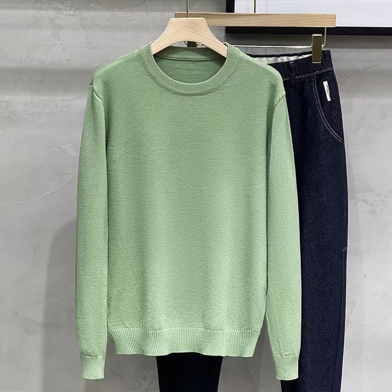 Áo sweater Dệt Kim Cổ Tròn Màu Trơn Thời Trang Xuân Thu Mới Cho Nam