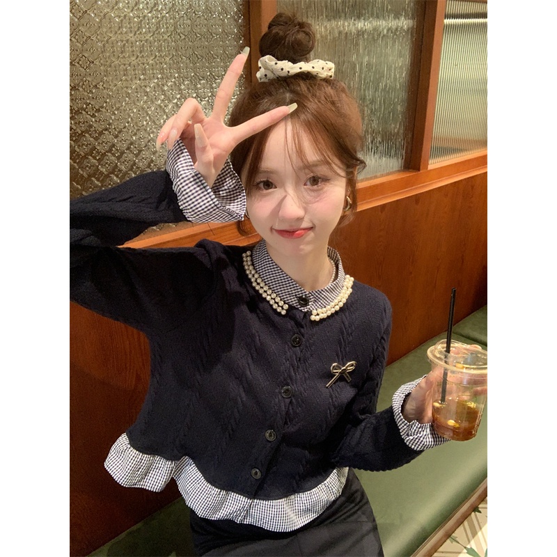 Áo Khoác cardigan Giả Hai Lớp Tay Dài Dáng Ôm Thời Trang Mùa Thu Cho Nữ