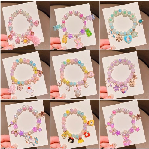 Vòng tay hình hoạt hình ELSA, Bạch Tuyết, Nàng Tiên Cá, Ngựa Pony cho bé gái, vòng tay hợp kim đính đá nhiều mẫu
