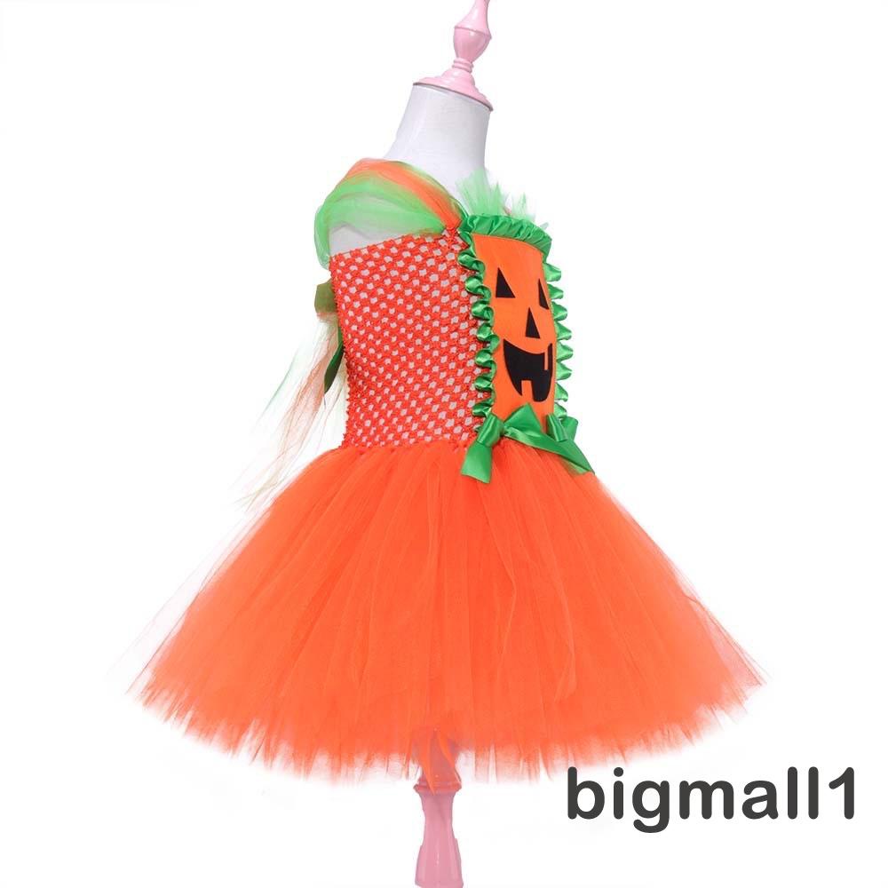 Topmall Set Đầm Hóa Trang Bí Ngô halloween + Túi Kẹp Tóc Dễ Thương Cho Bé Gái 2-9 Tuổi