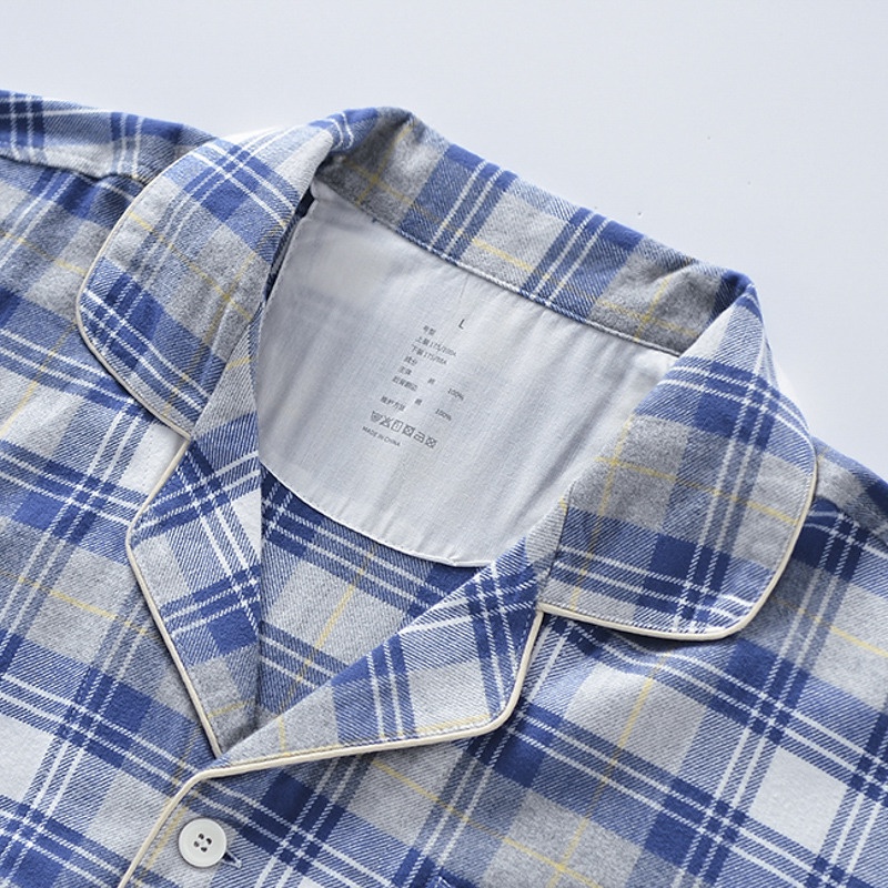 Sản Phẩm Tốt Bộ Đồ Ngủ cotton flannel Dày Màu Sắc Phong Cách Nhật Bản muji Cho Cặp Đôi Mùa Thu Đông