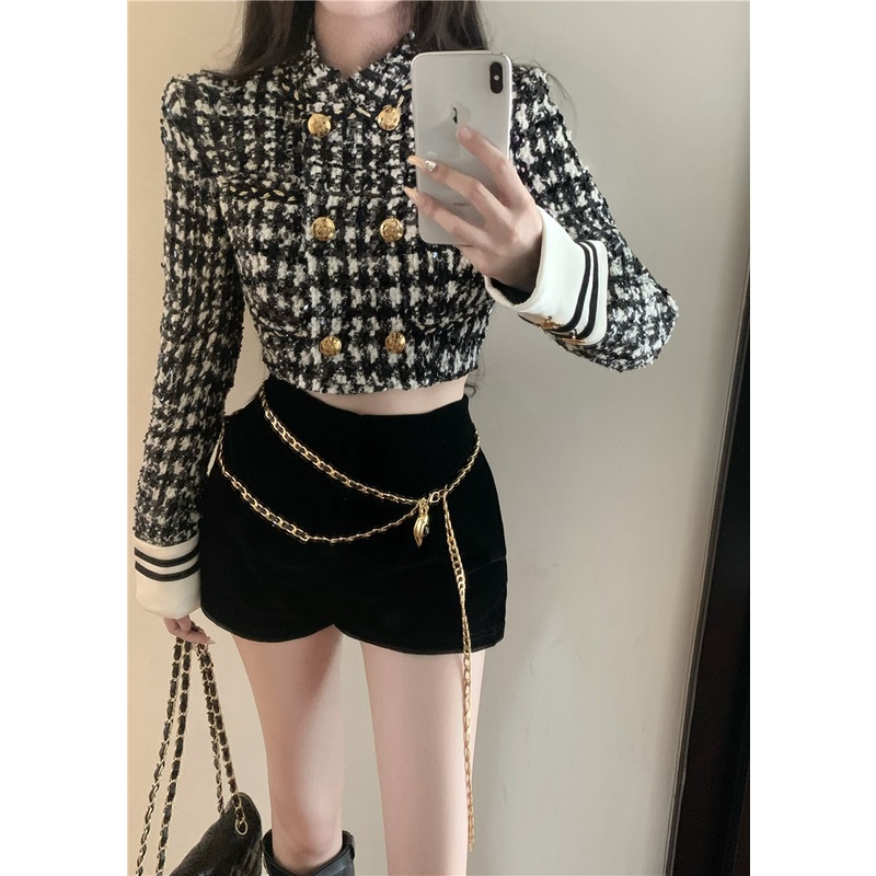 Lisynn Áo Khoác Nhung Ngắn Phối Màu Đen Trắng Thời Trang Cao Cấp Cho Gia Đình