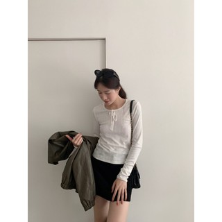 Áo Thun Tay Dài Cổ Tròn Phối Ren Và Nơ Thời Trang Cho Nữ