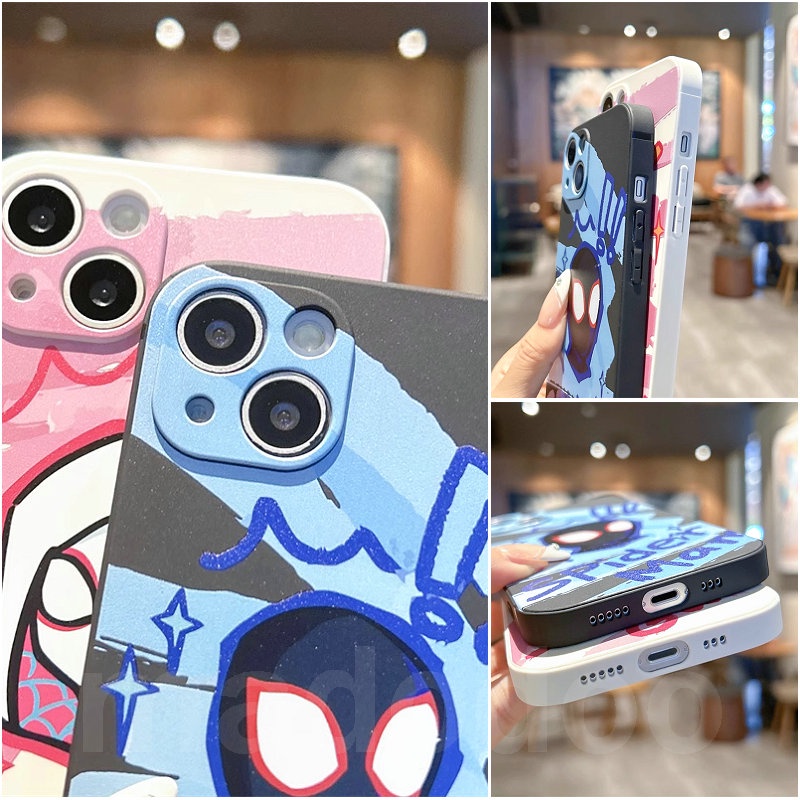 Ốp lưng ins Trend SpiderMan Gwen Couple Xiaomi POCO X5 M5 M4 M3 F3 X3 F4 GT Pro 4G 5G MI 12 11 Ultra Lite Note 10 11T 10T A2 Cute Cartoon Straight edge Tpu Fine Hole Shockproof Lens Protection Soft Phone Case Cover MDD 63