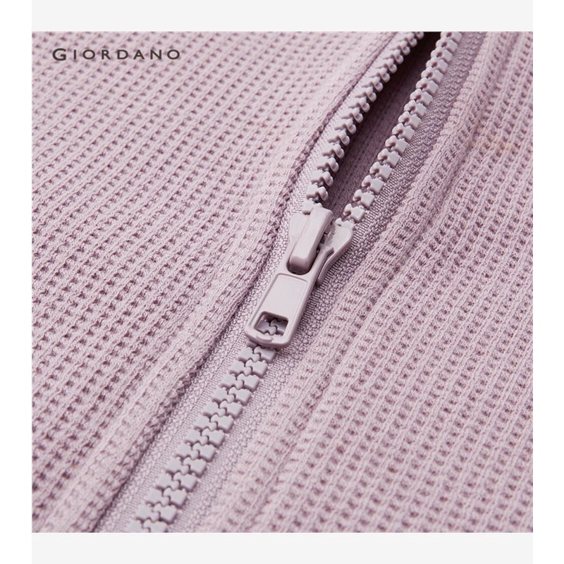 GIORDANO WOMEN Waffle zip front loose short hoodie 05373099