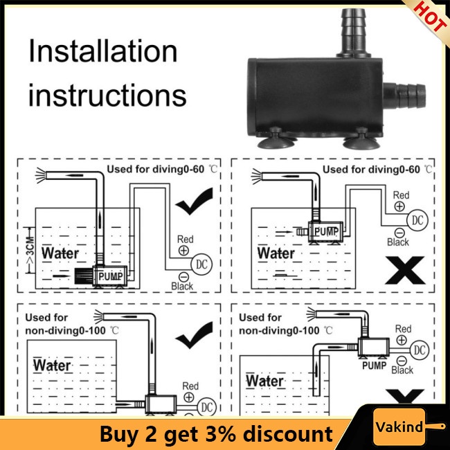 Vakind Máy Bơm Nước mini dc12v usb 5v 4 Chế Độ Không Chổi Than