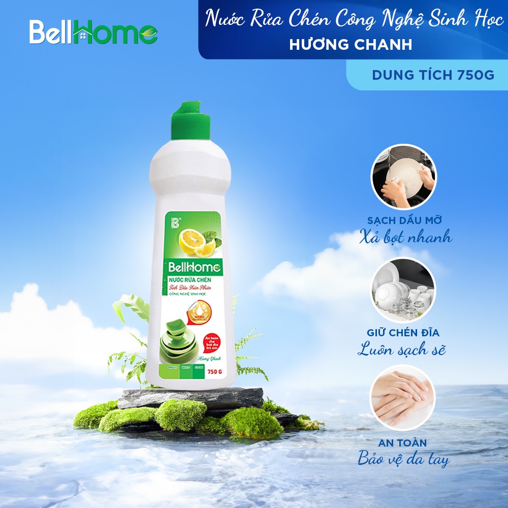 Nước Rửa Chén Bell Home Hương Chanh Quế 750G - Nước Rửa Bát Công Nghệ Sinh Học Thân Thiện Với Da Tay Và Môi Trường