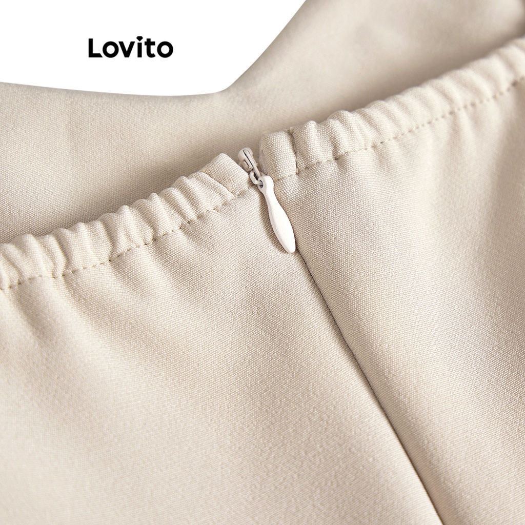 Jumpsuit Lovito khóa kéo màu trơn đơn giản thanh lịch cho nữ L65ED191