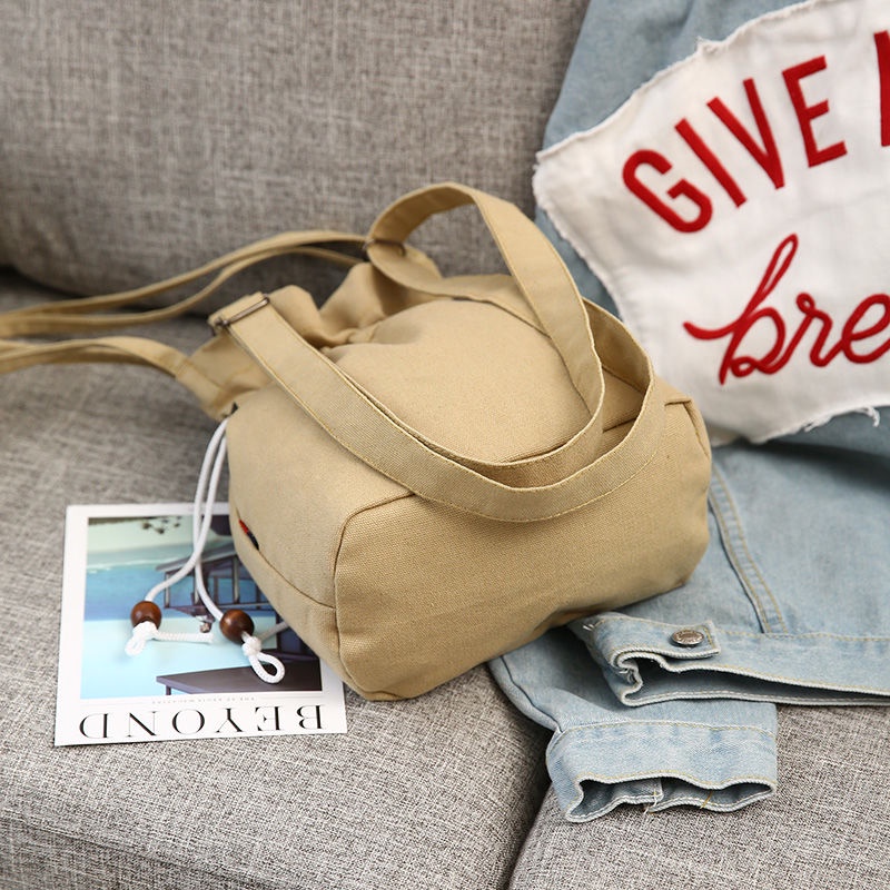 Túi canvas Dây Rút Xỏ Hạt Gỗ Phong Cách Hàn Quốc Dễ Phối Đồ Cho Nữ