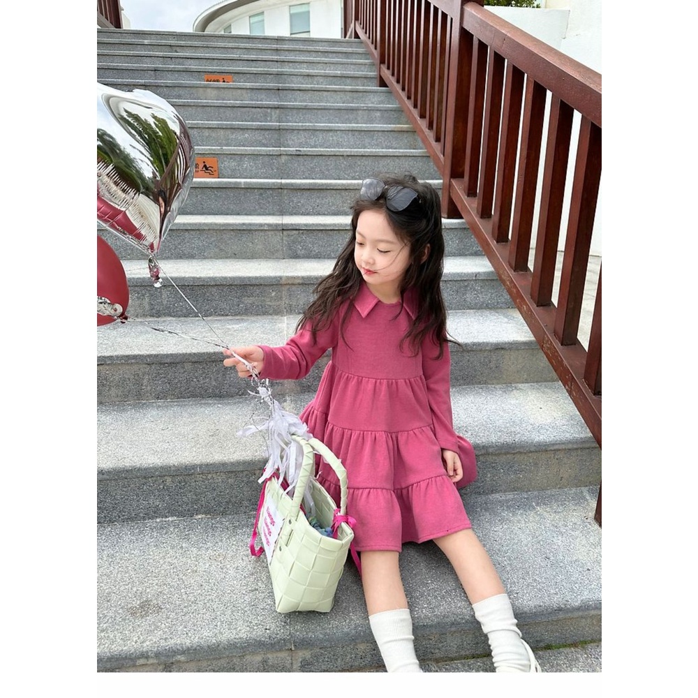 Đầm Công Chúa Tay Dài Màu Trơn Cỡ Nhỏ / Vừa Thời Trang Xinh Xắn Cho Bé Gái