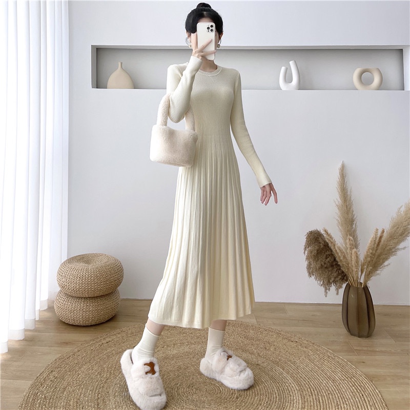 Áo sweater Dệt Kim Tay Dài Xếp Ly Thời Trang Thu Đông Cho Mẹ Bầu