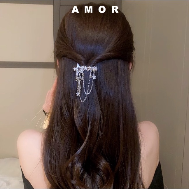 Kẹp Tóc Tua Rua Hình Ngôi Sao Năm Cánh Đính Đá Sang Trọng y2k