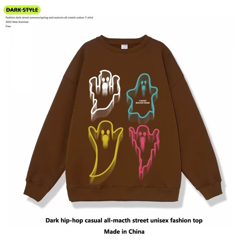 Áo Sweater Dáng Rộng In Hình Ma Dễ Thương Kiểu Đường Phố Mỹ Thời Trang Xuân Thu Cho Nam