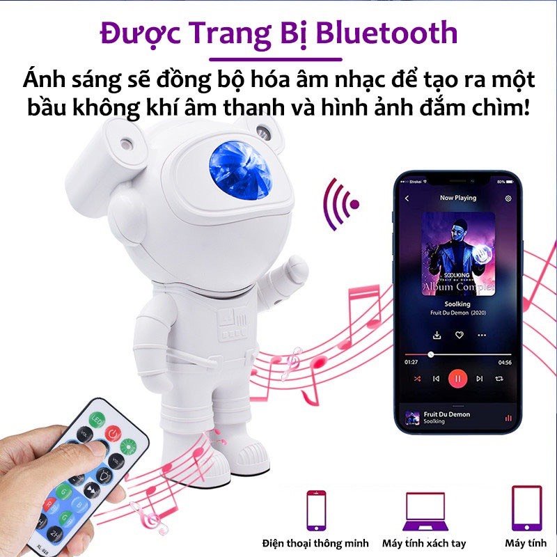 ĐÈN PHI HÀNH GIA MINI CÓ LOA, ĐÈN GALAXY THIÊN HÀ CHIẾU TRĂNG, MÂY VÀ SAO, CHẾ ĐỘ NHÁY THEO NHẠC