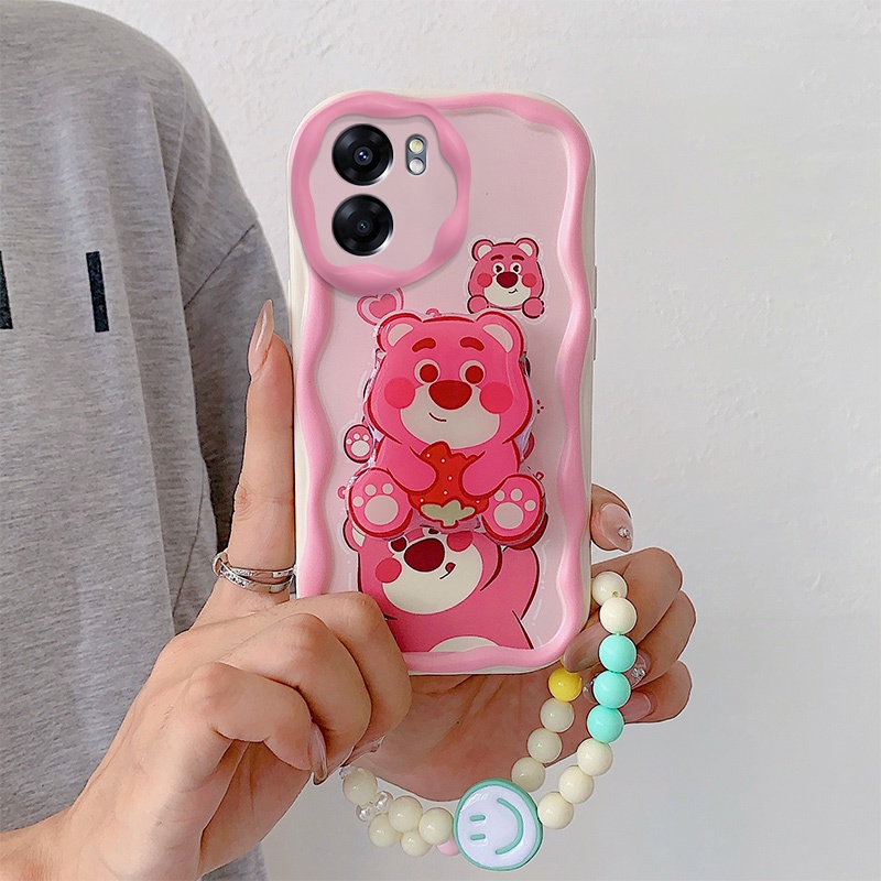 Ốp Điện Thoại Màu Kem In Họa Tiết Hoạt Hình Có Vòng Tay & Giá Đỡ Cho oppo a57 5g a77 a57 2022 realme q5i v23 5g
