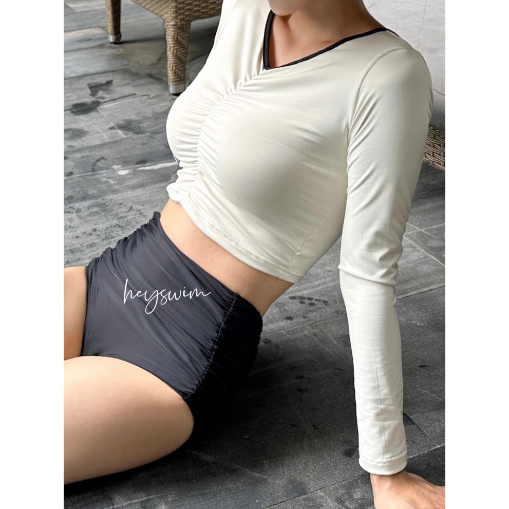 Bộ Đồ Bơi Tay Dài Lưng Cao Thời Trang Hàn Quốc Cho Nữ