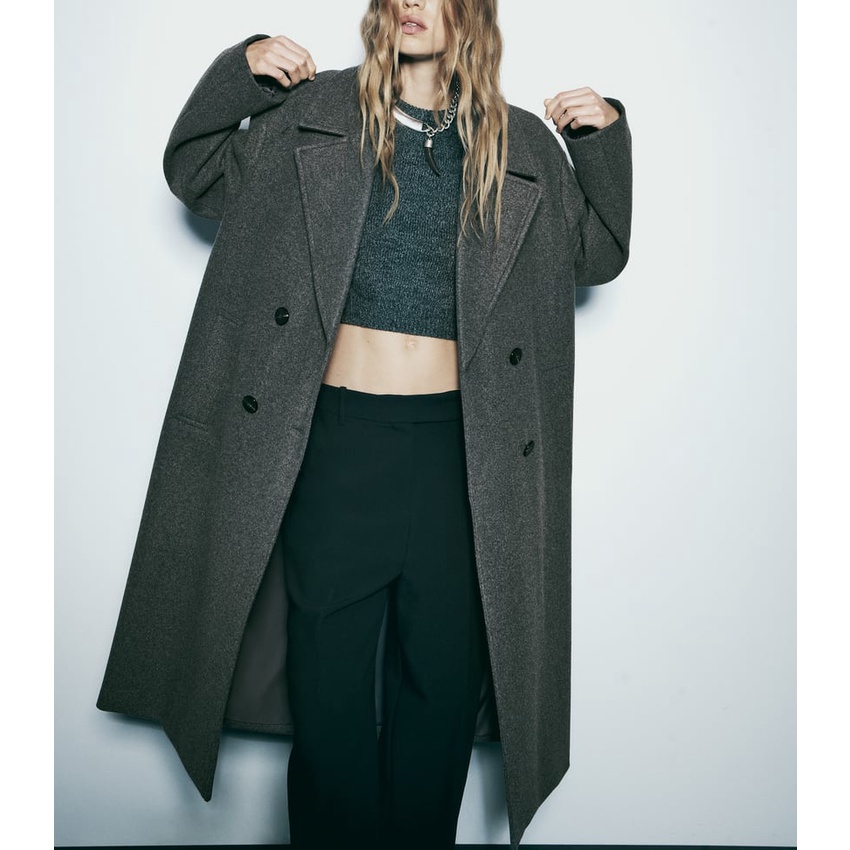 Zara Áo Khoác Len Dài Tay Dáng Rộng Thời Trang Mùa Thu Đông Ấm Áp3046269 3046271