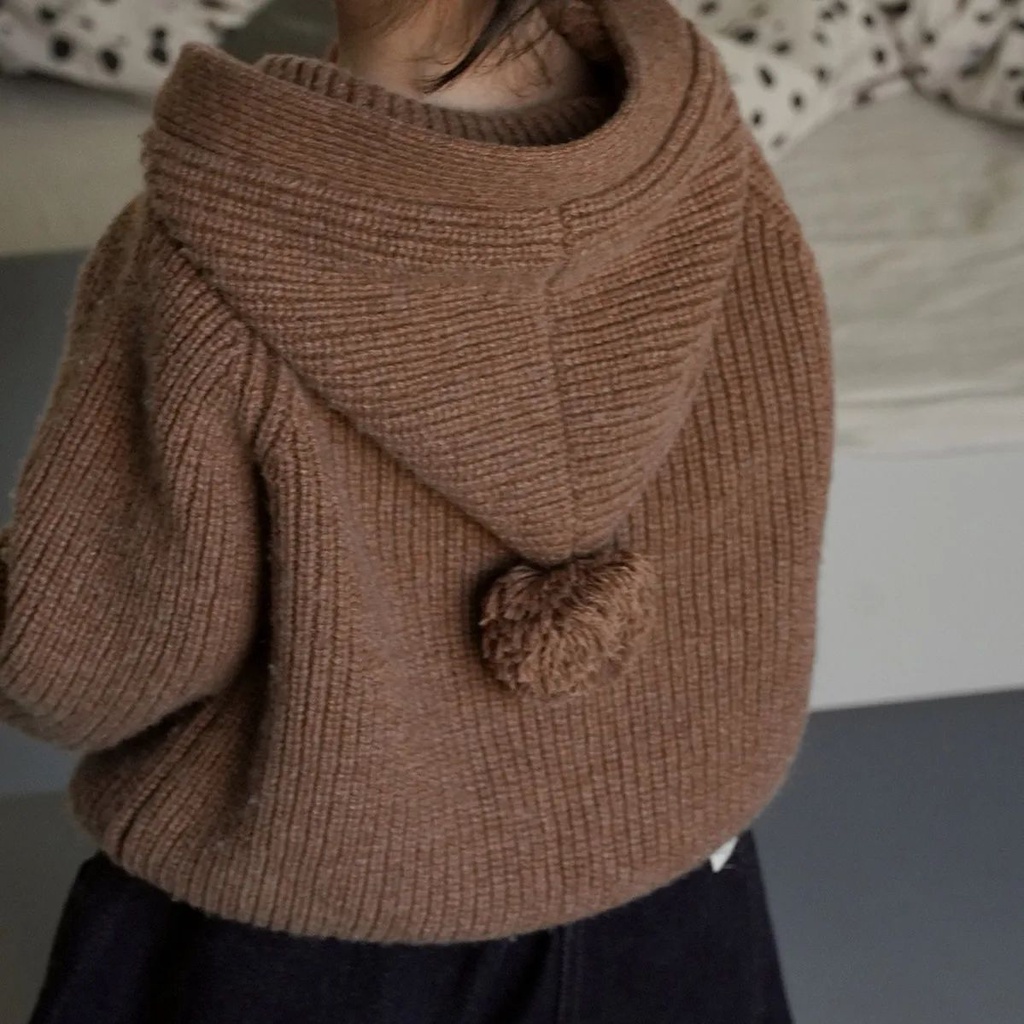 Áo Khoác Len cardigan Có Mũ Trùm Dễ Thương Thời Trang Mùa Thu 2023 Kích Thước 80-140