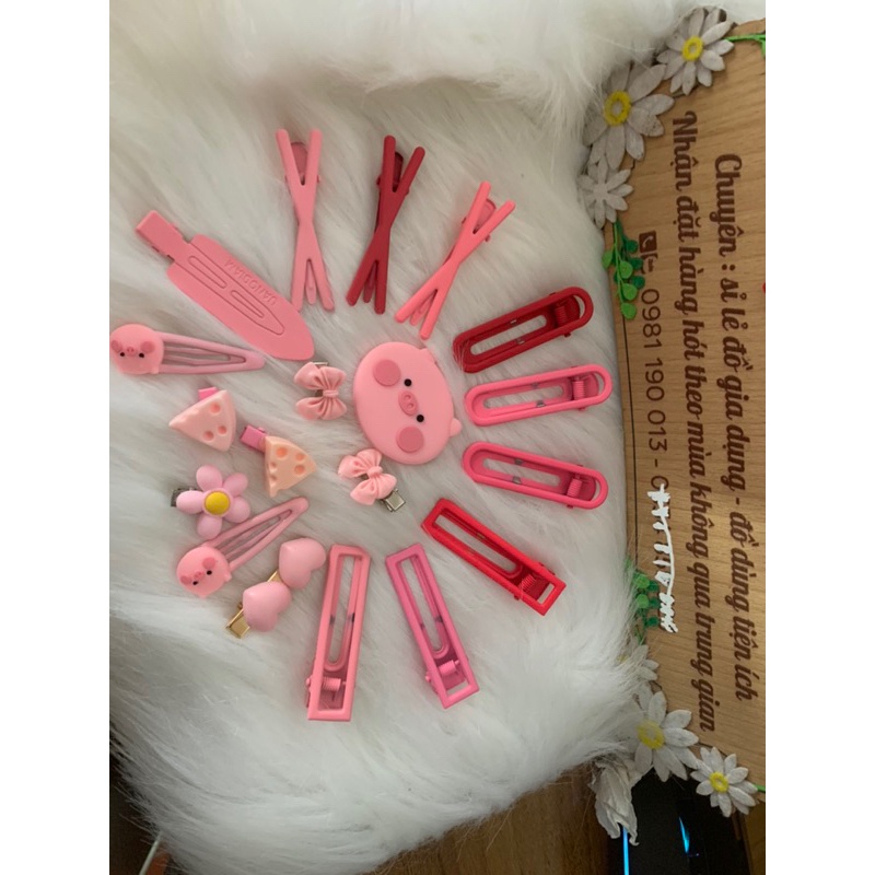 Set 19 món kẹp tóc mái màu hồng ngọt ngào dễ thương