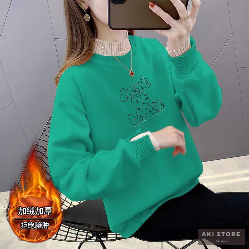 Áo Hoodie Giả Hai Lớp Lót Nhung Dày Dặn Dáng Rộng Thời Trang Thu Đông Mới Cho Nữ