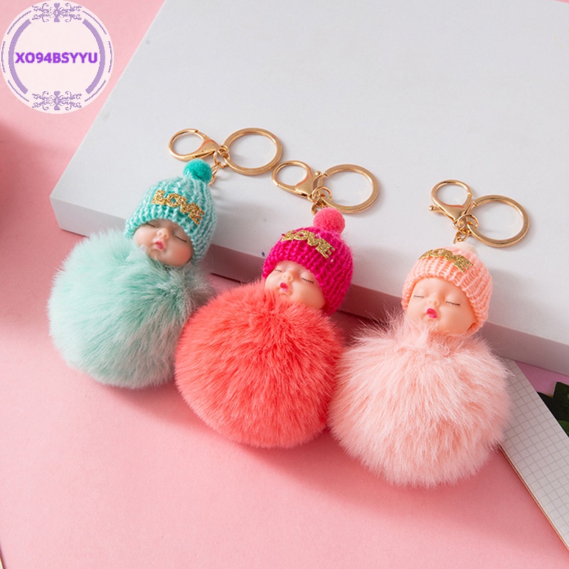 Xo94bsyu Móc Khóa Hình Búp Bê Em Bé Đang Ngủ Nhồi Bông Đáng Yêu Trang Trí Xe Hơi vn