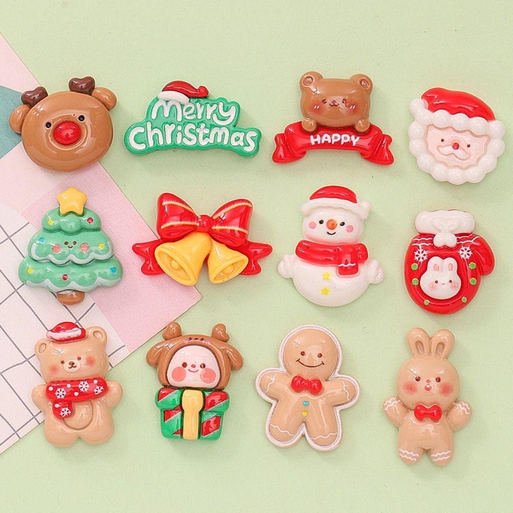 Twinkle Set 10 Hình Dán Trang Trí Giáng Sinh Bằng Nhựa resin Hình Ông Già Noel / Cây Thông / Người Tuyết / cabochons diy