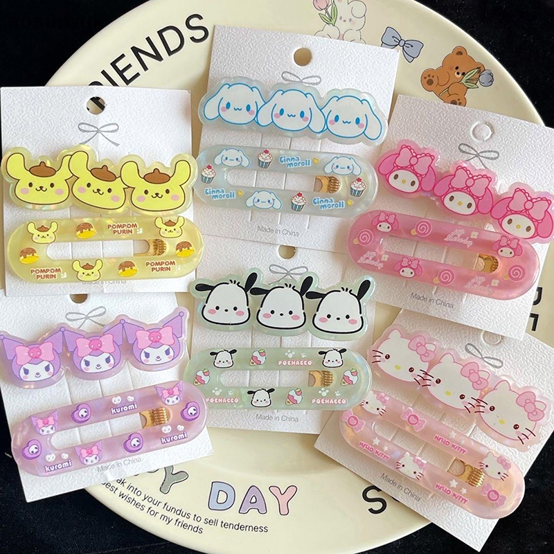 SANRIO Aosunyuk Set 2 Kẹp Tóc Hình hello kitty Đáng Yêu Bằng acrylic Cho Bé Gái