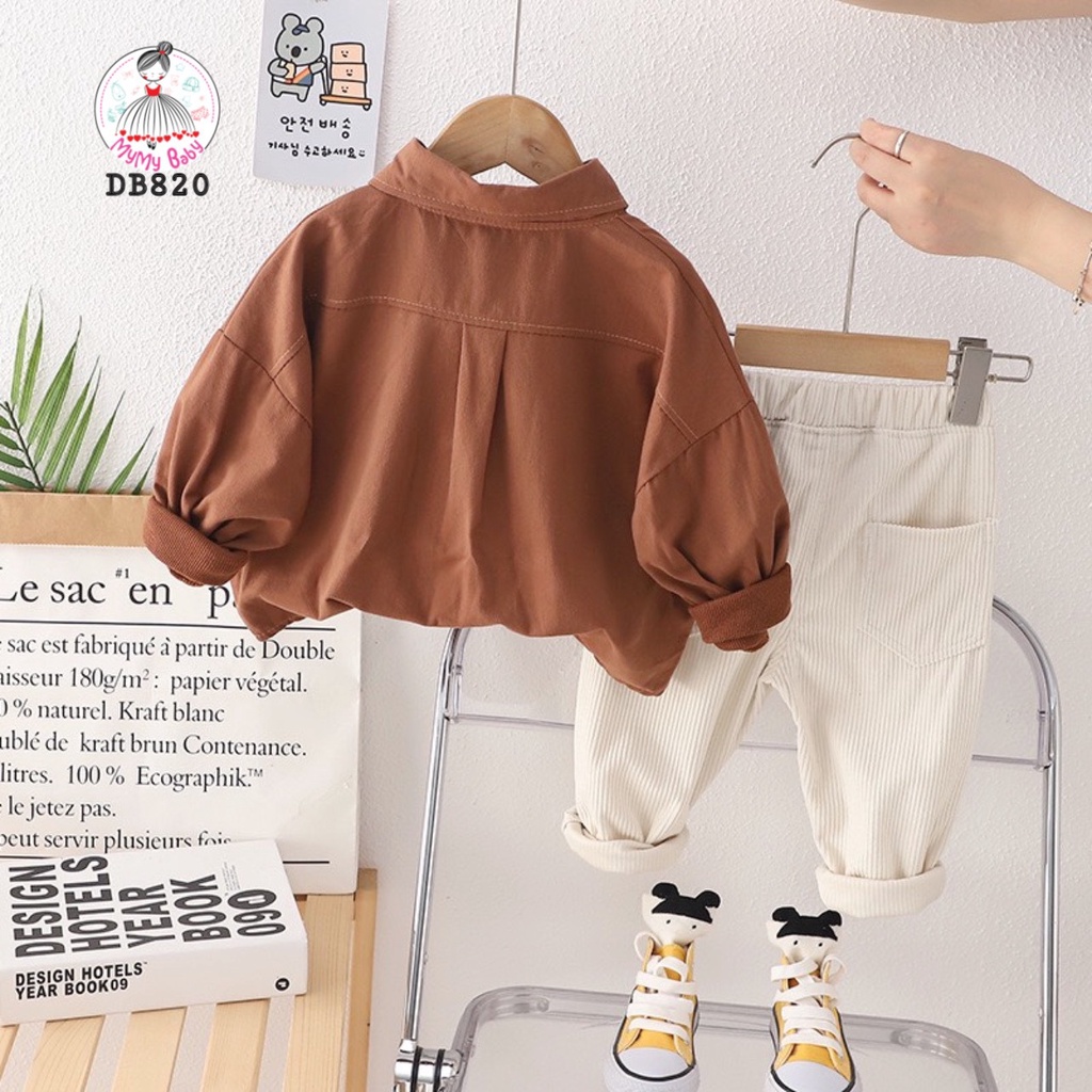 Đồ bộ sơmi nâu dài tay quần kem chất nhung tăm dày dặn