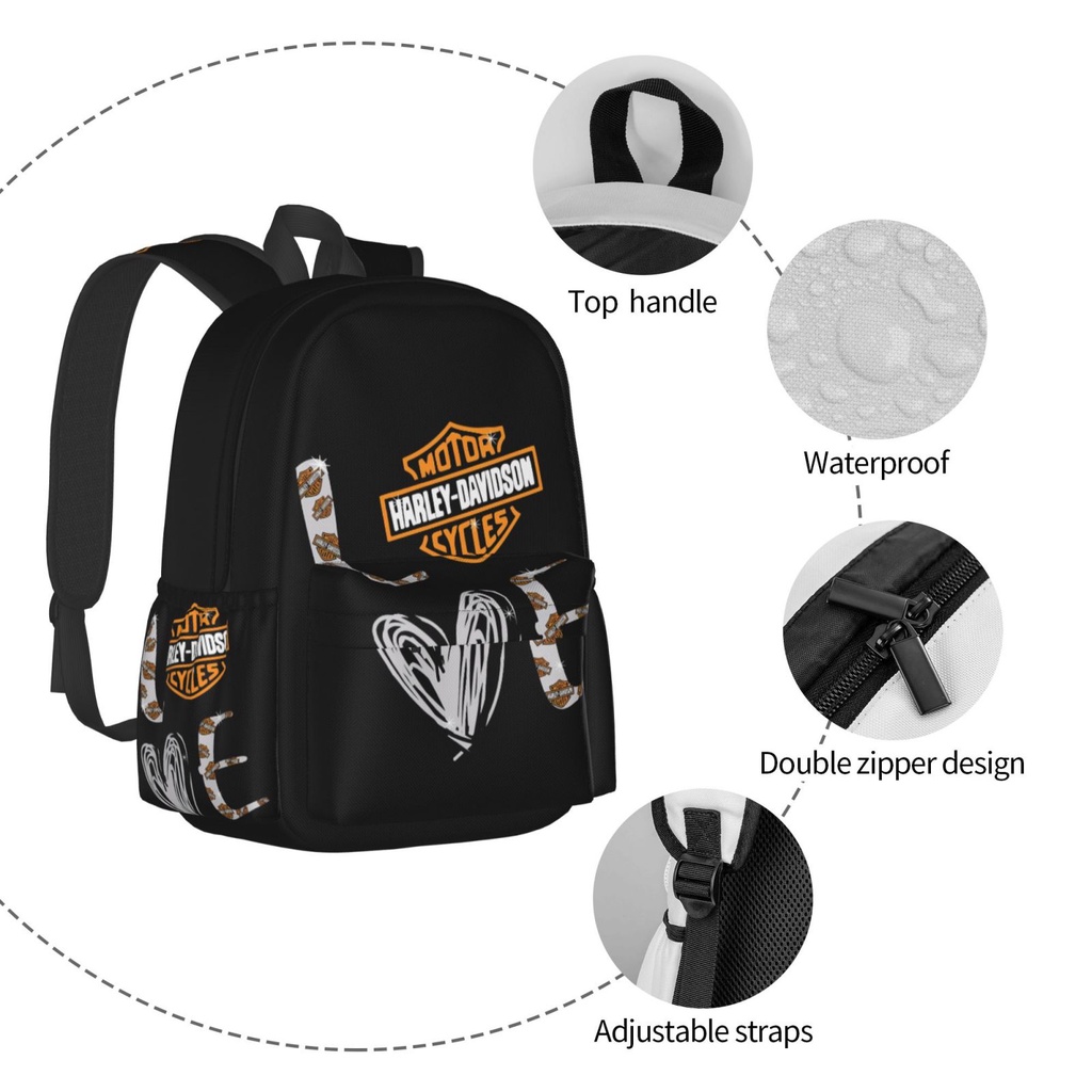 Ba Lô Đi Học / Du Lịch Cỡ Lớn Siêu Nhẹ In Logo harley davidsons