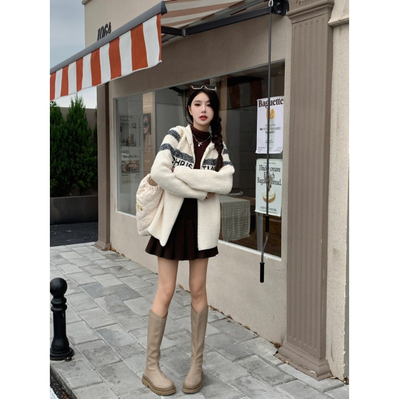 Áo Khoác Có Nón Phối Khóa Kéo In Chữ 23 Thời Trang Thu Đông Mới