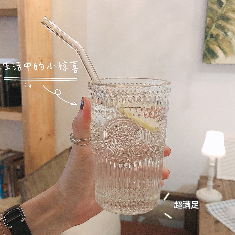 Cốc, ly thủy tinh decor trong suốt viền mạ vàng hình hoa hướng dương - ichi.life