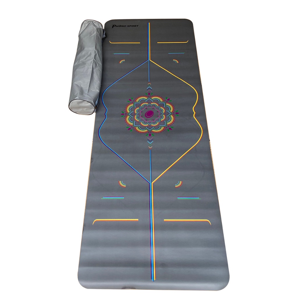 Thảm tập Yoga cao su in định tuyến màu cầu vồng đa sắc dày 5mm - Phongsport - tặng khăn tập yoga