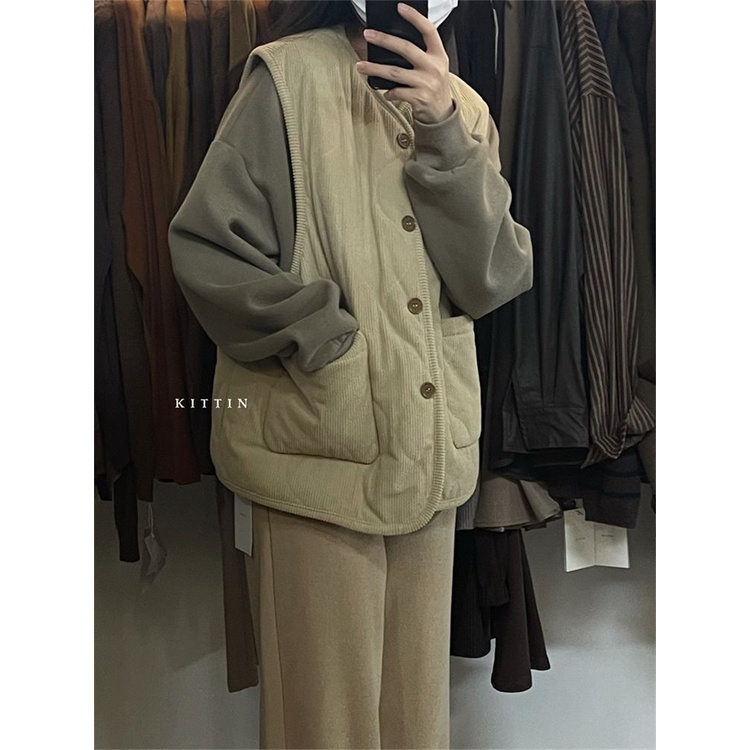 Áo Khoác cotton Sát Nách Dáng Rộng Phong Cách Hàn Quốc Thời Trang Thu Đông Mới