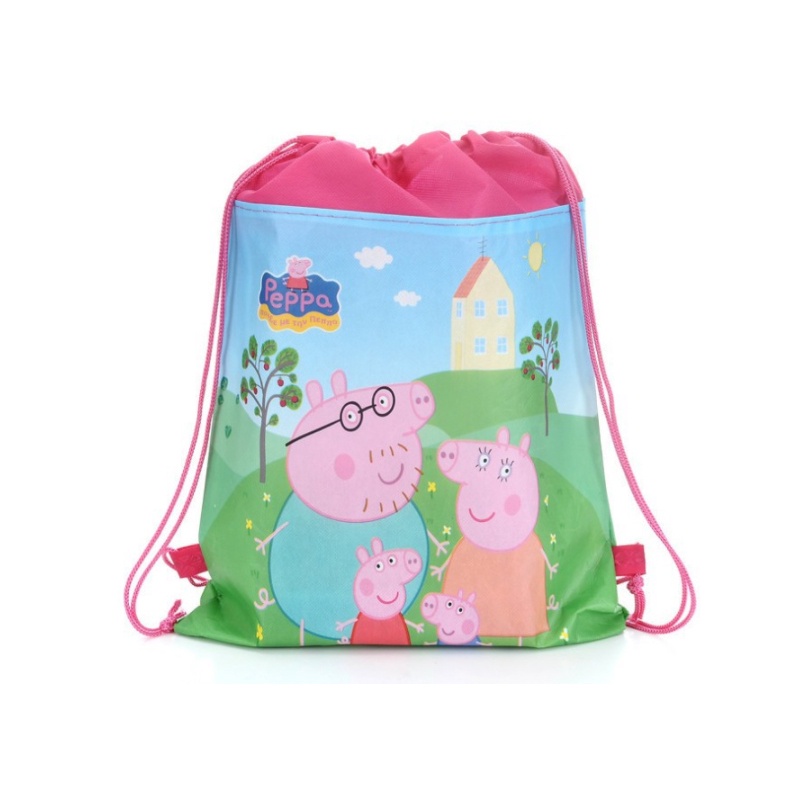 Ba Lô Rút Dây Chất Liệu Vải Không Dệt Hình Heo peppa