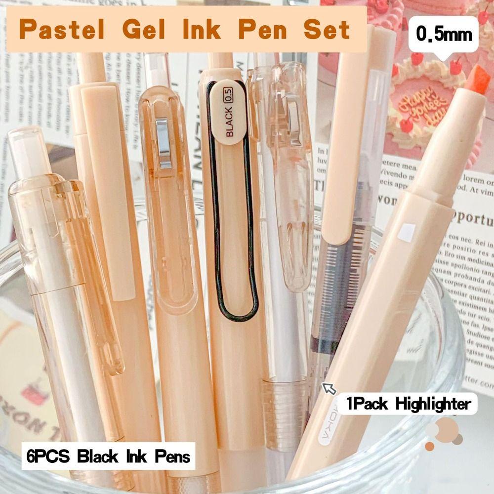 Avocapp Set 7 Bút Mực gel Ngòi Nhọn 0.5mm Màu Nâu / Đen Nhanh Khô Tiện Dụng Cho Văn Phòng / Gia Đình