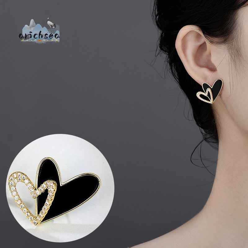 Bông Tai Hình Trái Tim Màu Đen Phong Cách Hàn Quốc Thời Trang Cho Nữ