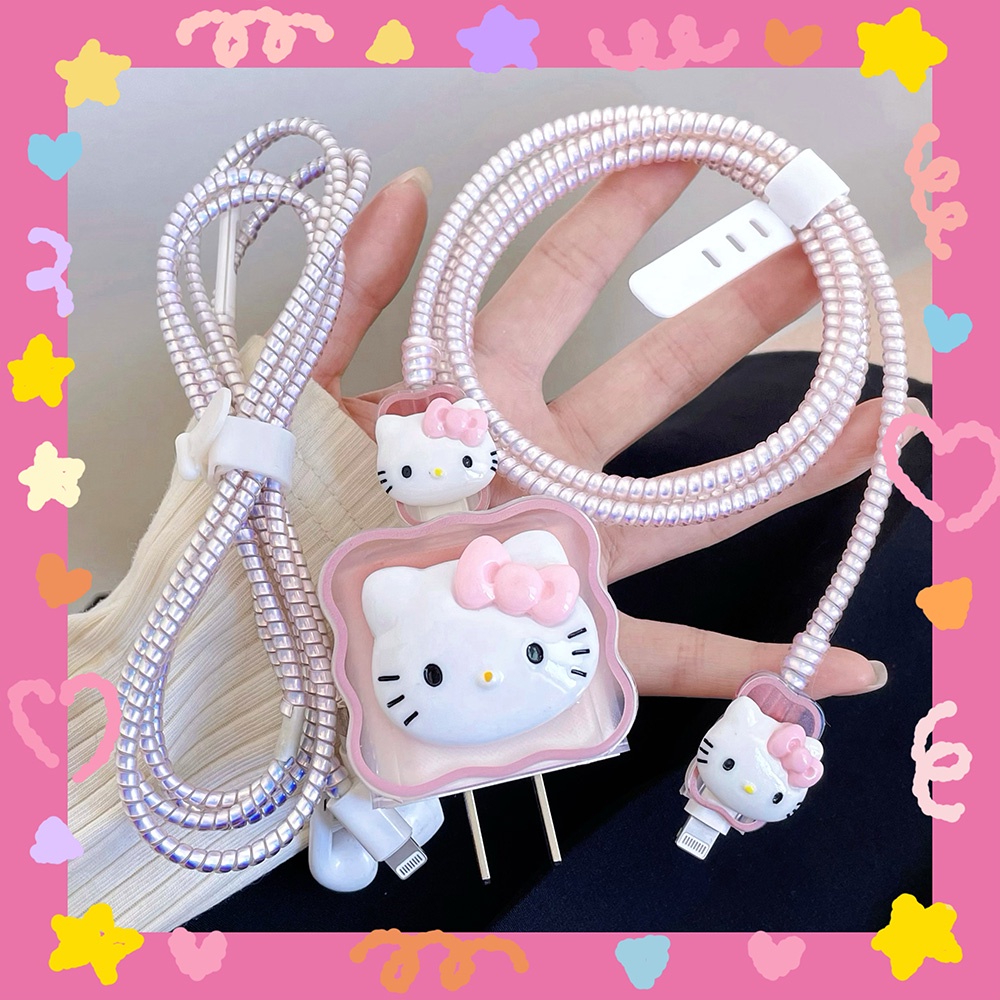 Dễ Thương Vỏ Bọc Bảo Vệ Dây Cáp Sạc 18 / 20w Bằng Silicon Hình hello kitty Đáng Yêu
