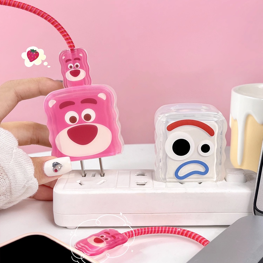 Dễ Thương Vỏ Bảo Vệ Hộp Sạc Nhanh Bằng Silicon Họa Tiết Hoạt Hình Gấu Dâu Tây Đáng Yêu Cho iphone 11 12 13 14 18w-20w