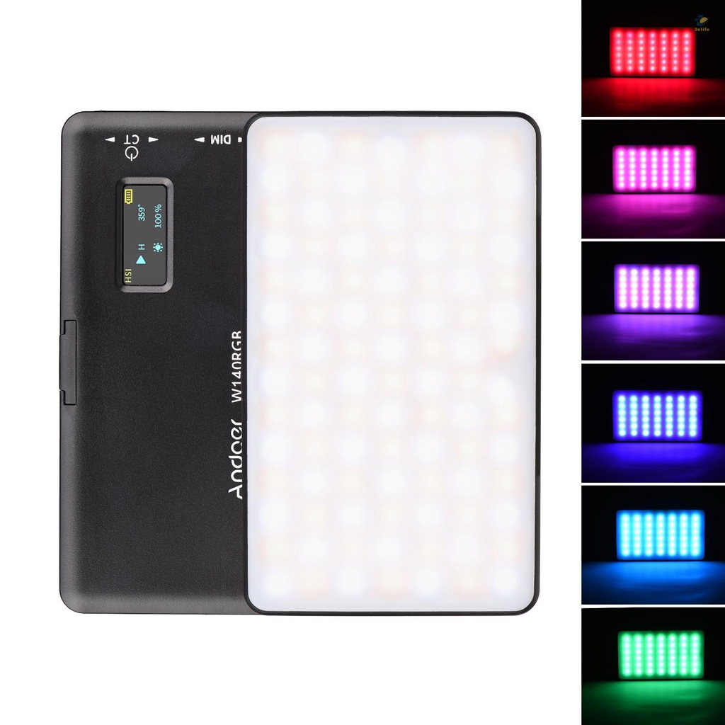 Đèn led Trợ Sáng Chụp Ảnh andoer w140 rgb 3elife cri95 + 2500k-9000k 20 Có Thể Sạc Lại Với Màn Hình lcd Cho vlog liv