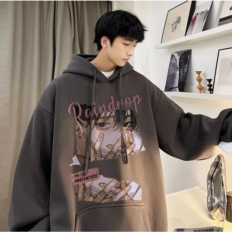 Áo hoodie dáng rộng thời trang cho nam size M-8XL cotton Mùa Thu Dáng Tay Dài In Họa Tiết Hoạt Hình Phong Cách Hàn Quốc Cho Cặp Đôi