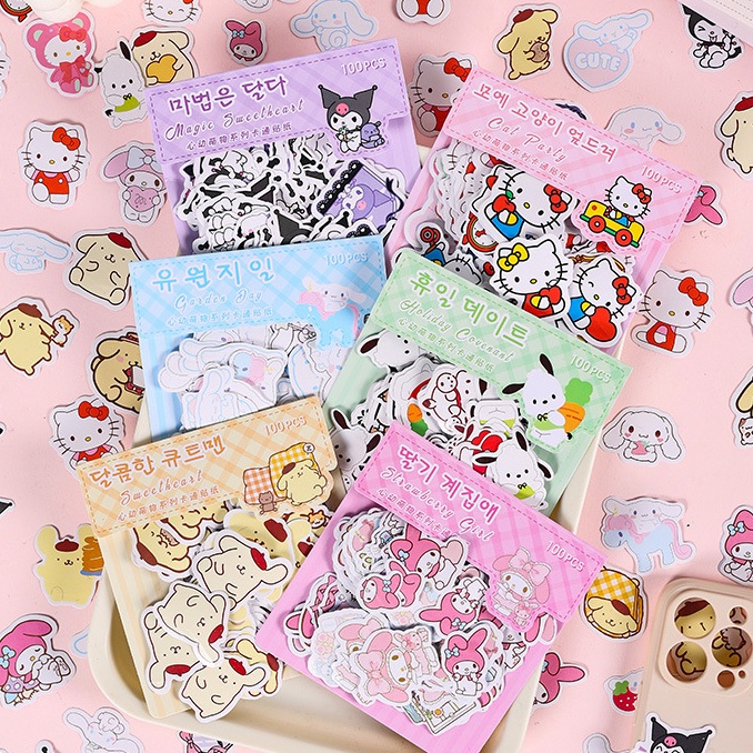 Set 100 sticker Dán Trang Trí diy Hình sanrio melody Dễ Thương